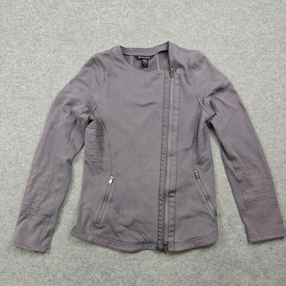 Athleta Jacket Womens Medium Gray Moto Jacket Full Zip Lined Pockets Stretch